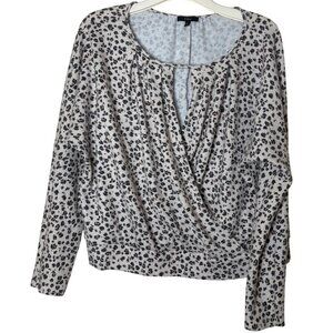 DREW Leopard Print Wrap Style Top XL Made in USA Long Sleeve Stretch
